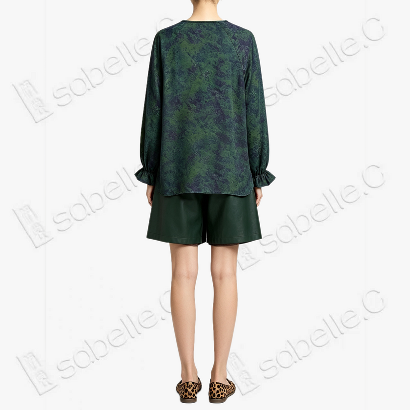 Gambiered Canton Silk Top - 「澗碧煙蘊」香雲紗上衣