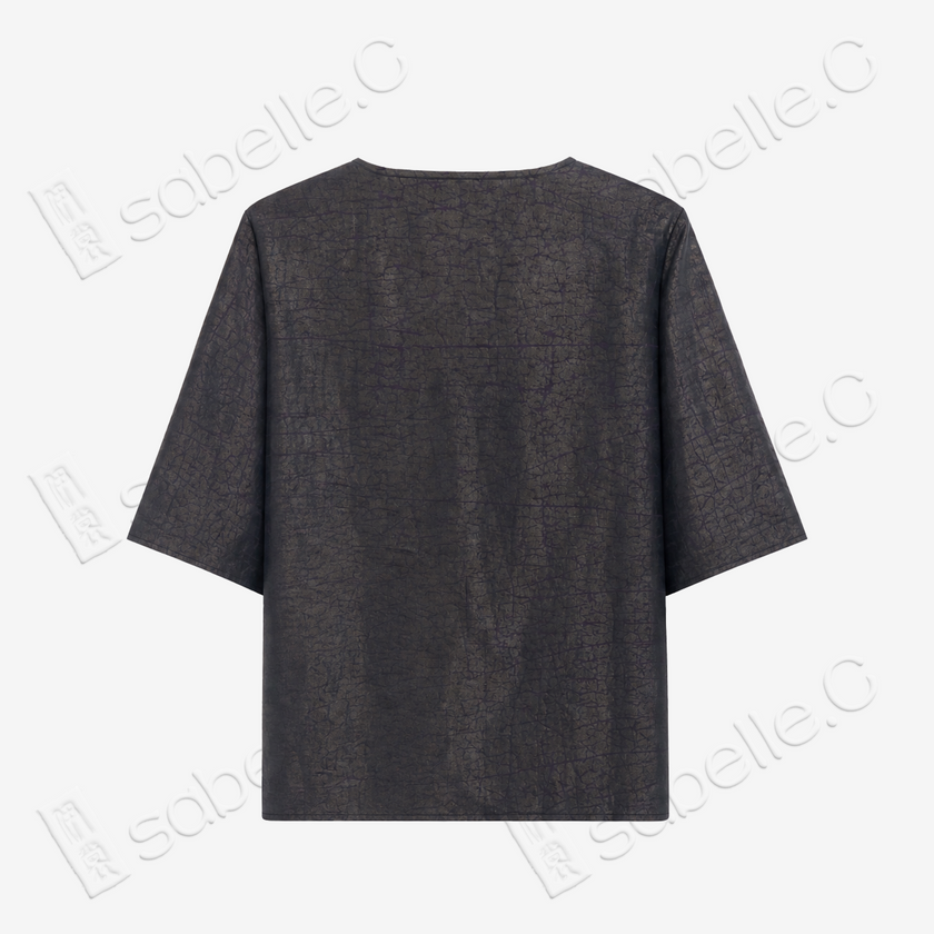 Tortoise Crack Pattern Gambiered Canton Silk Top - 龜裂紋香雲紗上衣