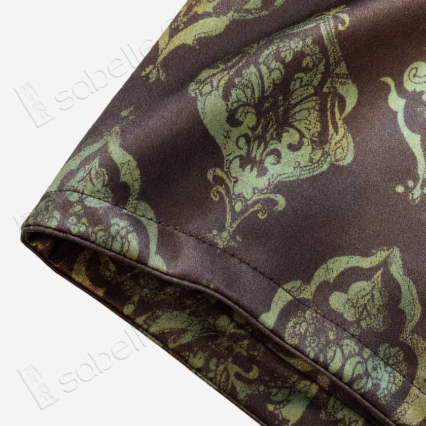 Vintage‑Floral Gambiered Canton Silk Wrap‑Front Jacket - 寶相花皮子料重磅香雲紗上衣