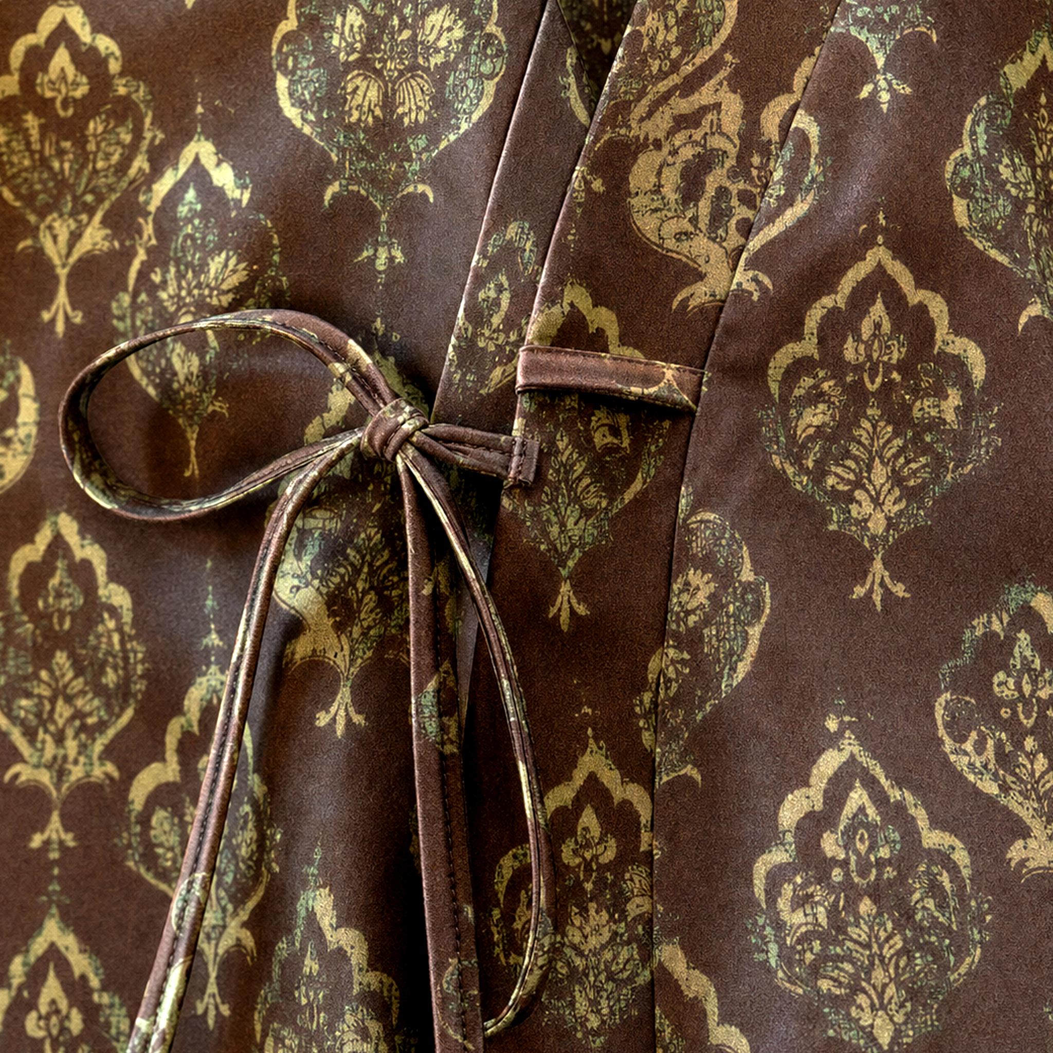 Vintage‑Floral Gambiered Canton Silk Wrap‑Front Jacket - 寶相花皮子料重磅香雲紗上衣