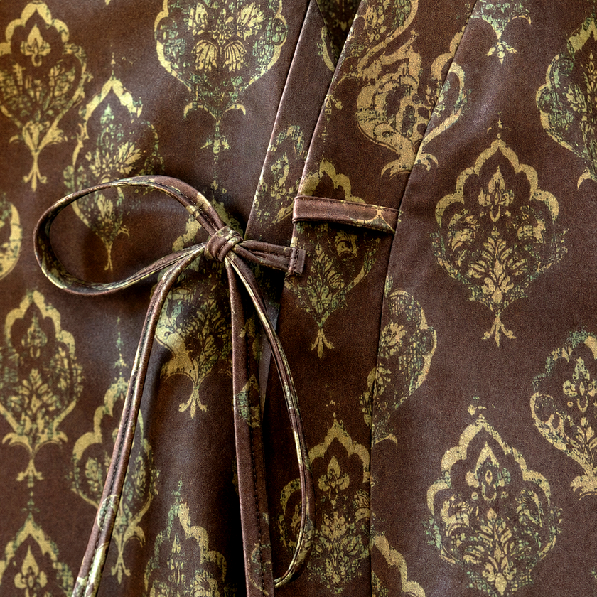 Vintage‑Floral Gambiered Canton Silk Wrap‑Front Jacket - 寶相花皮子料重磅香雲紗上衣