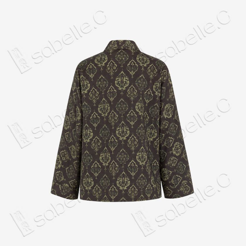 Vintage‑Floral Gambiered Canton Silk Wrap‑Front Jacket - 寶相花皮子料重磅香雲紗上衣