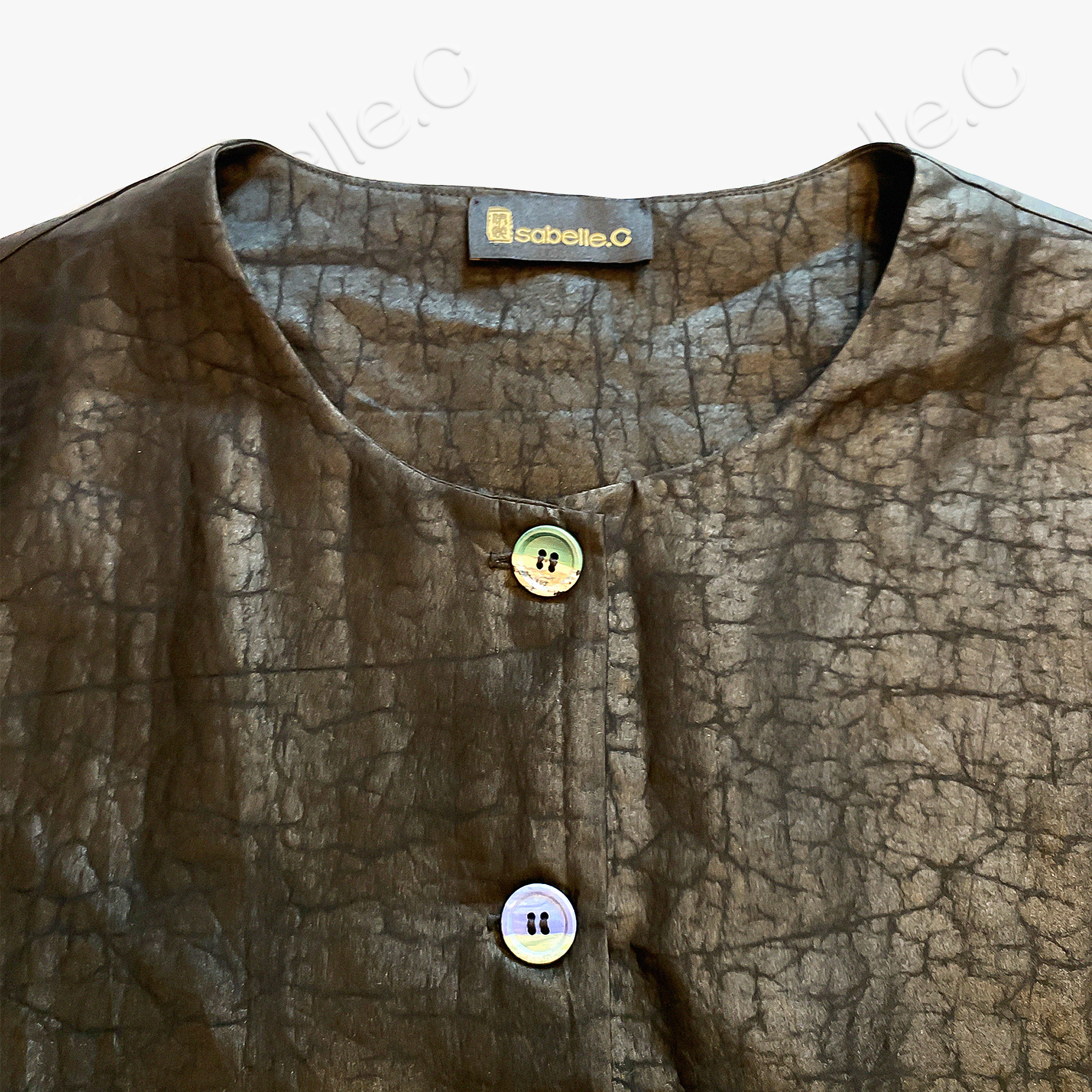 Tortoise Crack Pattern Gambiered Canton Silk Top - 龜裂紋香雲紗上衣