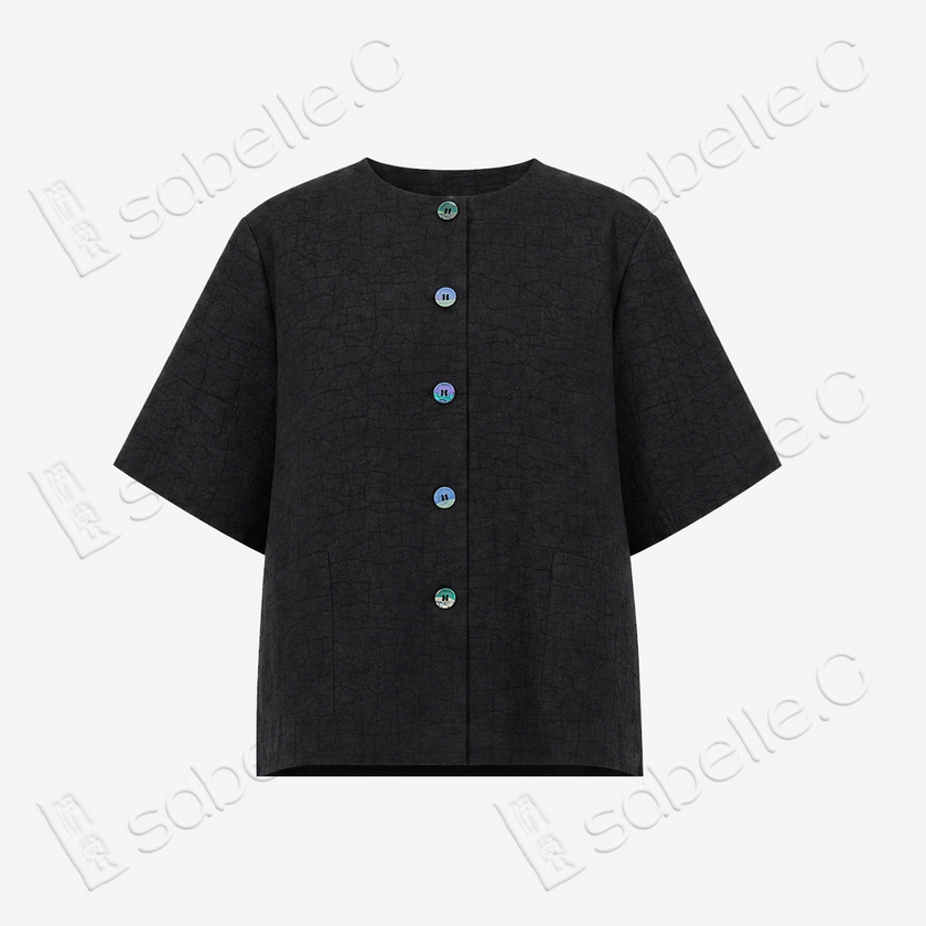 Tortoise Crack Pattern Gambiered Canton Silk Top - 龜裂紋香雲紗上衣
