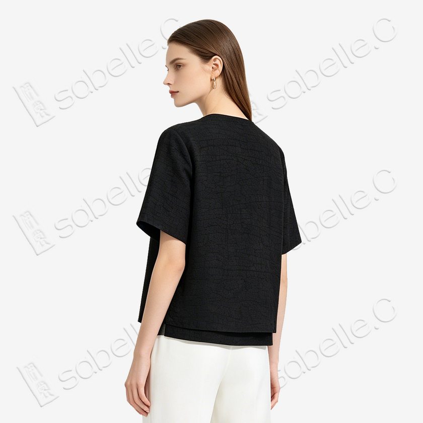Tortoise Crack Pattern Gambiered Canton Silk Top - 龜裂紋香雲紗上衣