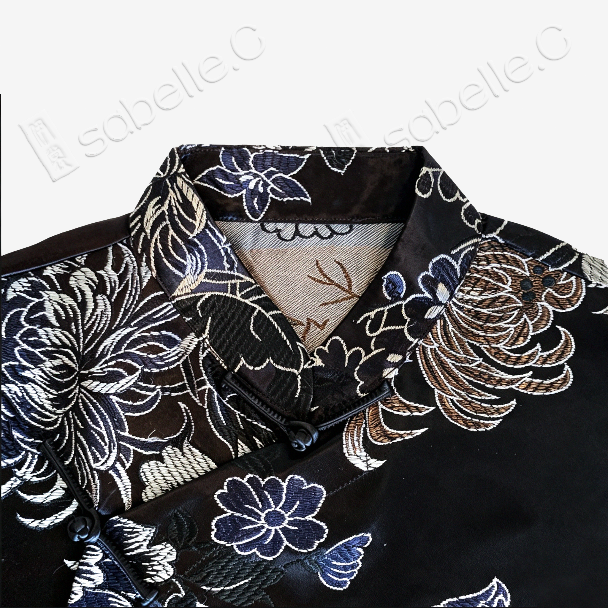 Vintage Brown Ink Lotus Vintage Silk Satin Top - 「古棕墨荷」真絲老緞上衣