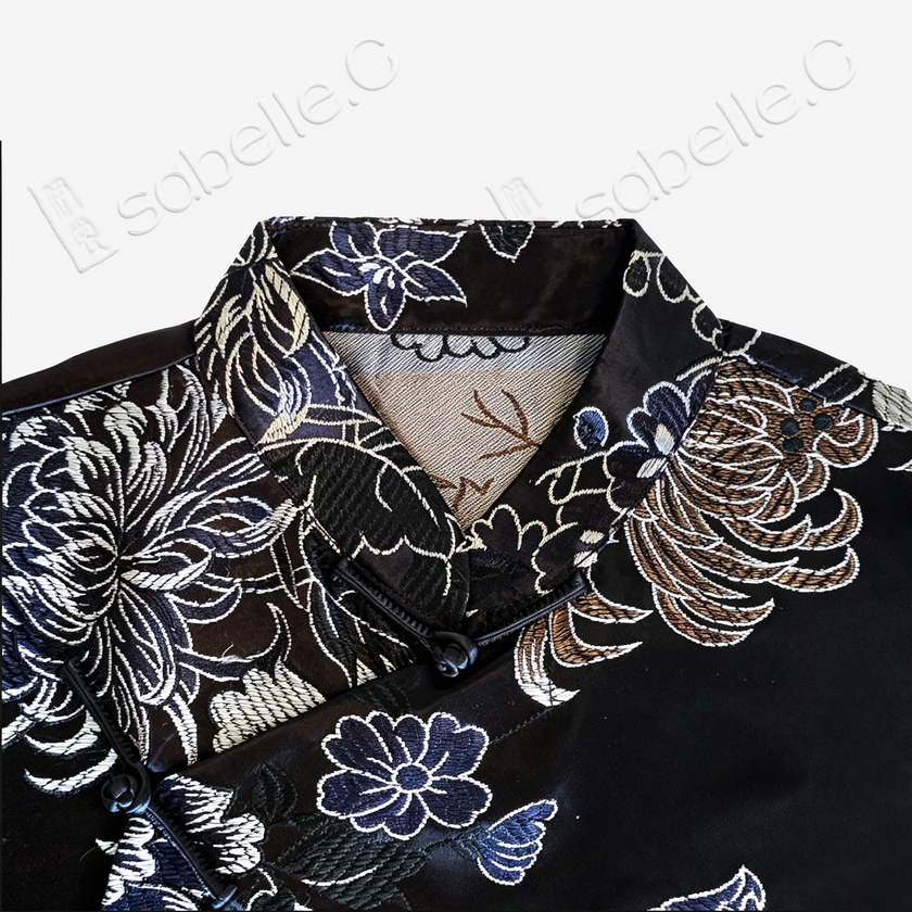 Vintage Brown Ink Lotus Vintage Silk Satin Top - 「古棕墨荷」真絲老緞上衣