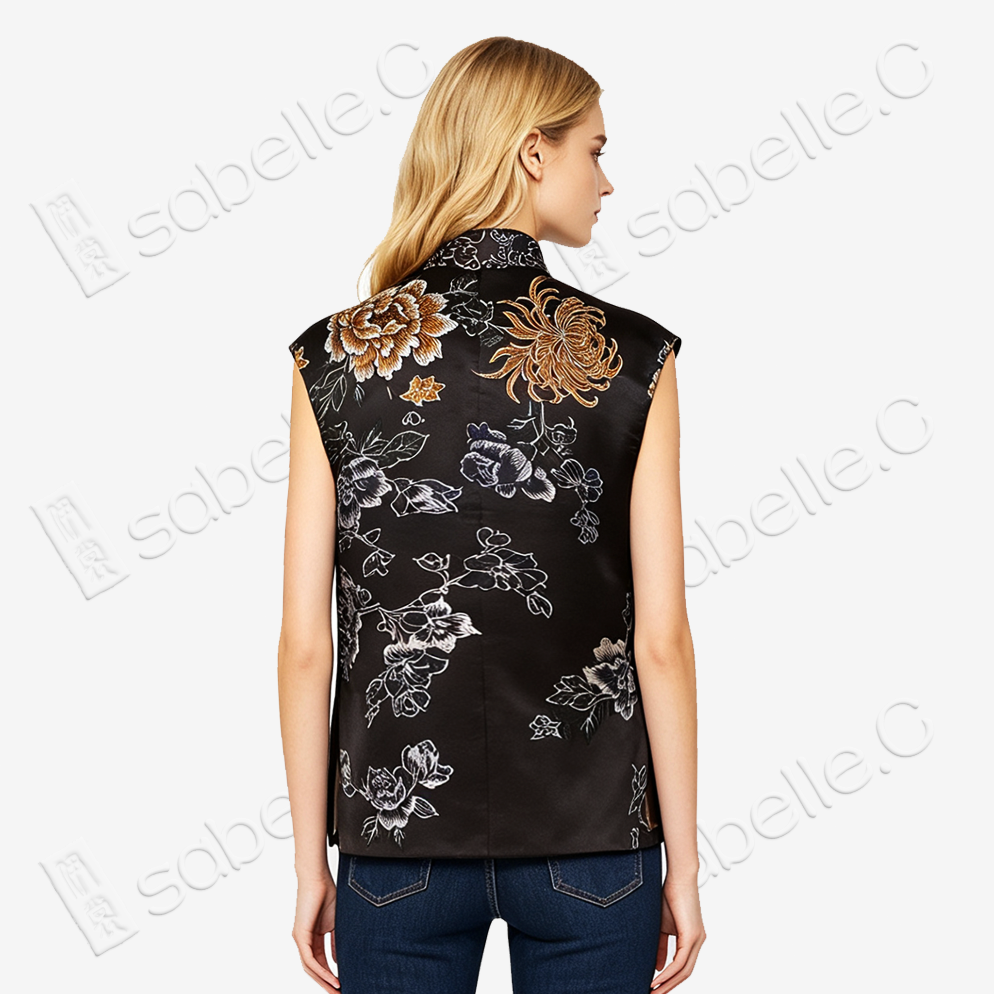 Vintage Brown Ink Lotus Vintage Silk Satin Top - 「古棕墨荷」真絲老緞上衣