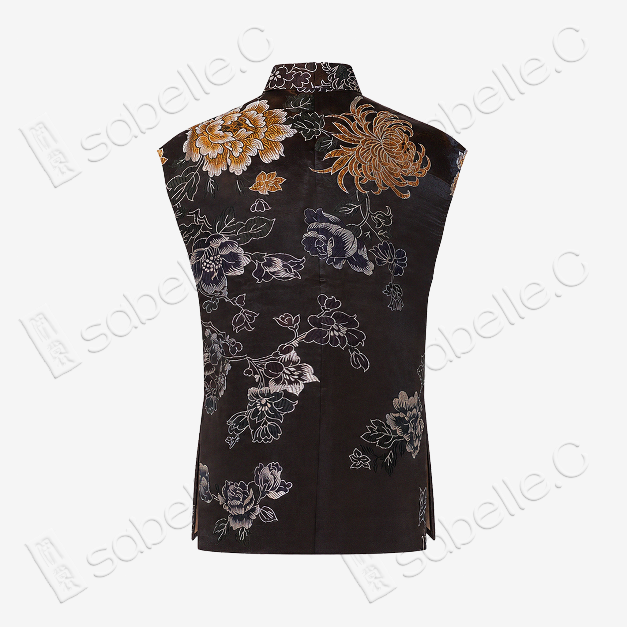 Vintage Brown Ink Lotus Vintage Silk Satin Top - 「古棕墨荷」真絲老緞上衣