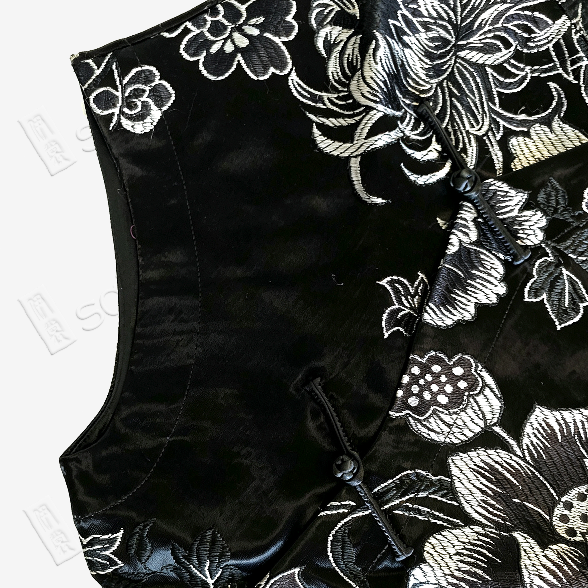 Vintage Brown Ink Lotus Vintage Silk Satin Top - 「古棕墨荷」真絲老緞上衣