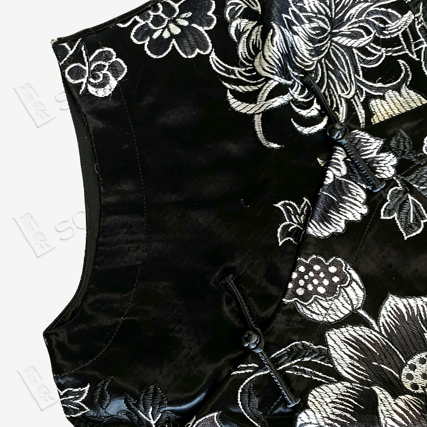 Vintage Brown Ink Lotus Vintage Silk Satin Top - 「古棕墨荷」真絲老緞上衣
