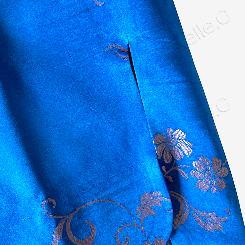 Sapphire Twin Dragon Vintage Silk Satin Top - 「寶藍雙龍」真絲老緞上衣