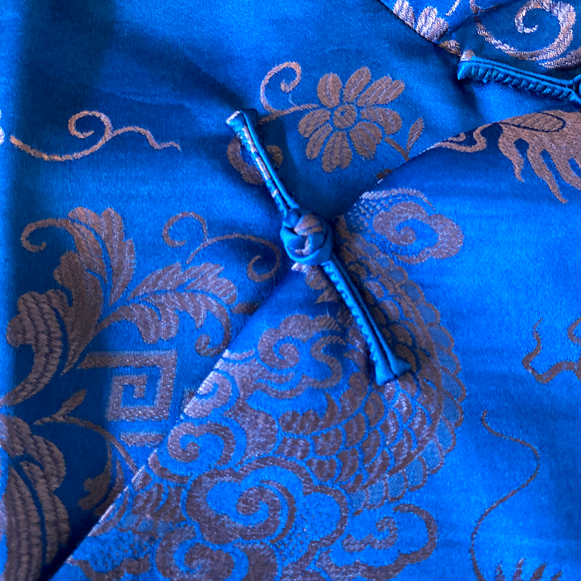 Sapphire Twin Dragon Vintage Silk Satin Top - 「寶藍雙龍」真絲老緞上衣