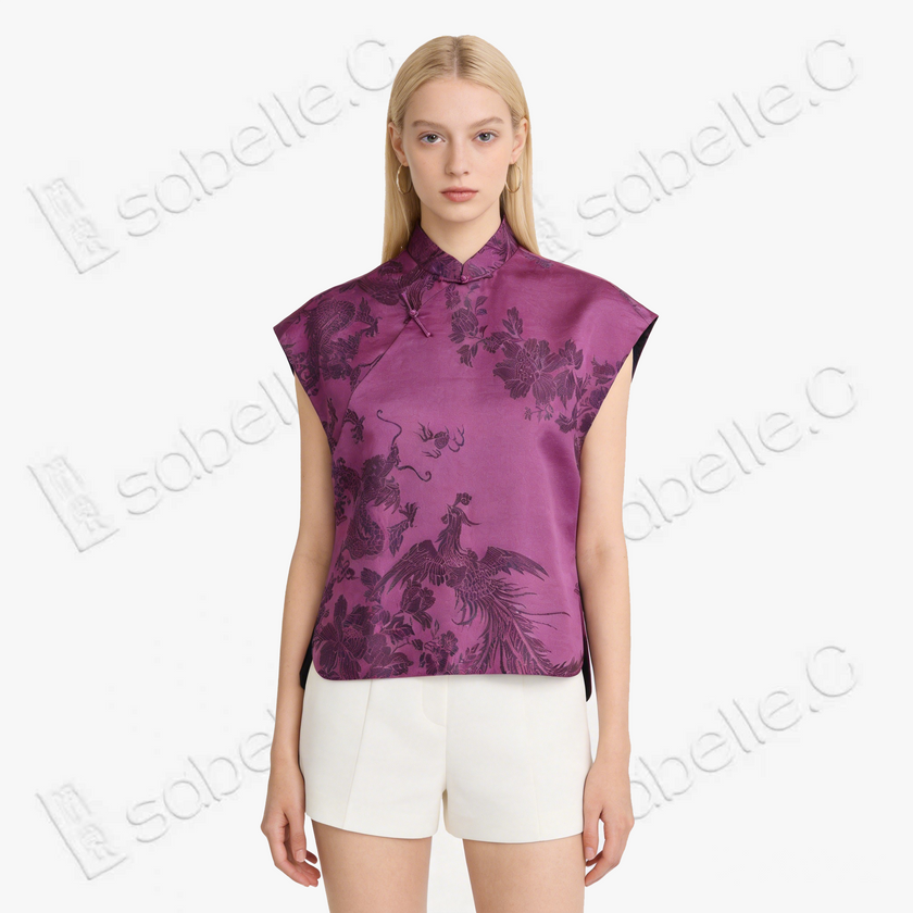 Dragon & Phoenix Peony Antique Silk Waistcoat - 「龍鳳牡丹」古董真絲面料馬甲