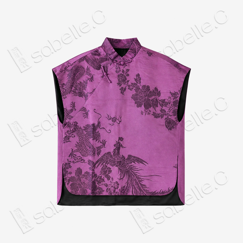 Dragon & Phoenix Peony Antique Silk Waistcoat - 「龍鳳牡丹」古董真絲面料馬甲