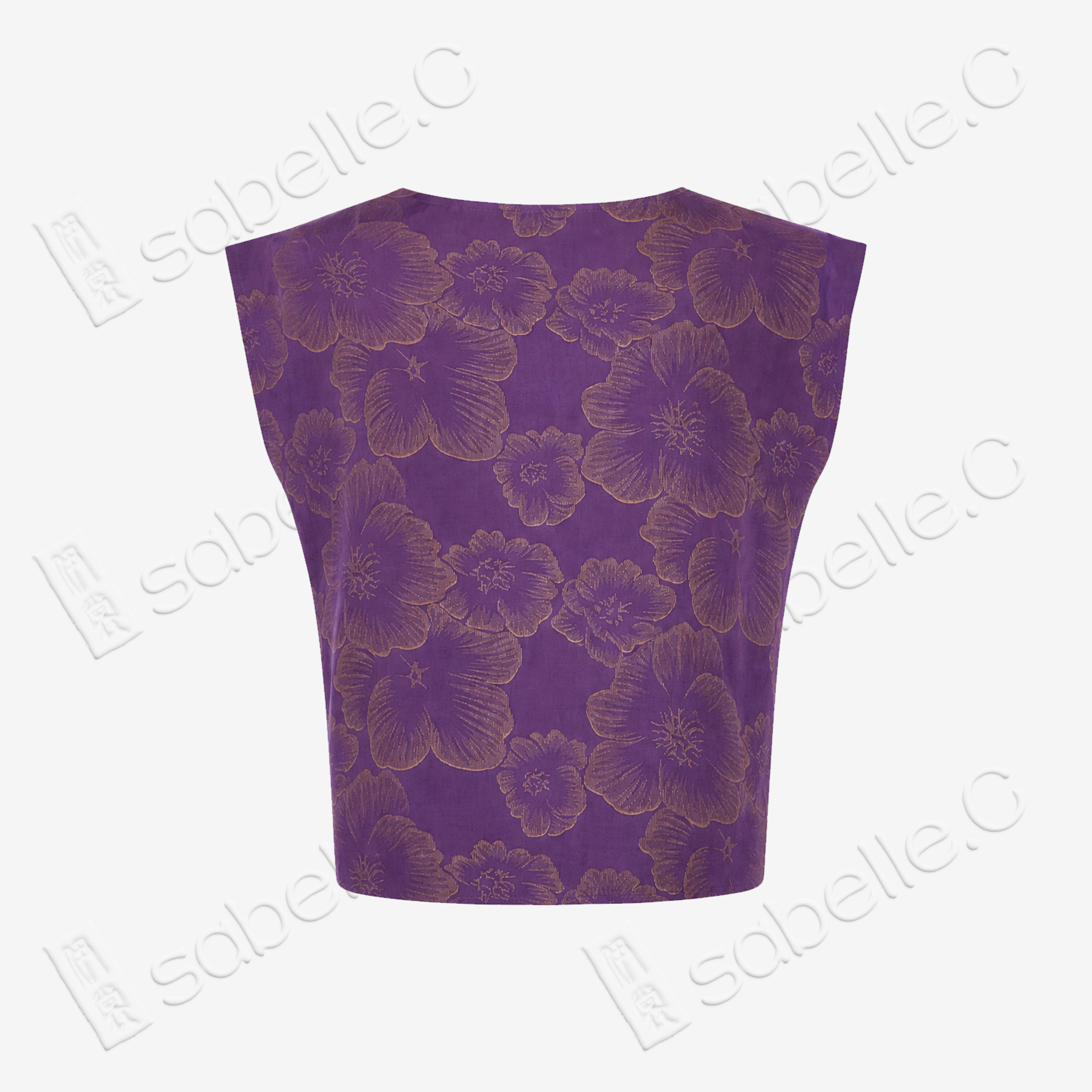 Mauve Purple Gilded Floral Gambiered Canton Silk Top - 「堇紫鎏花」香雲紗上衣