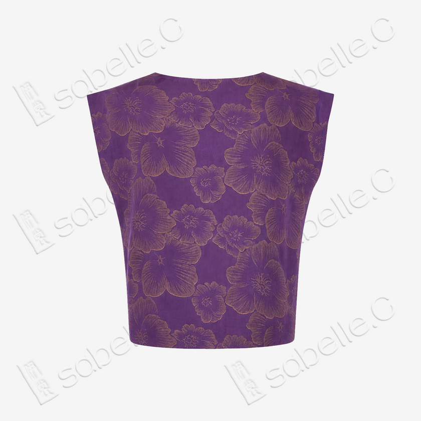 Mauve Purple Gilded Floral Gambiered Canton Silk Top - 「堇紫鎏花」香雲紗上衣