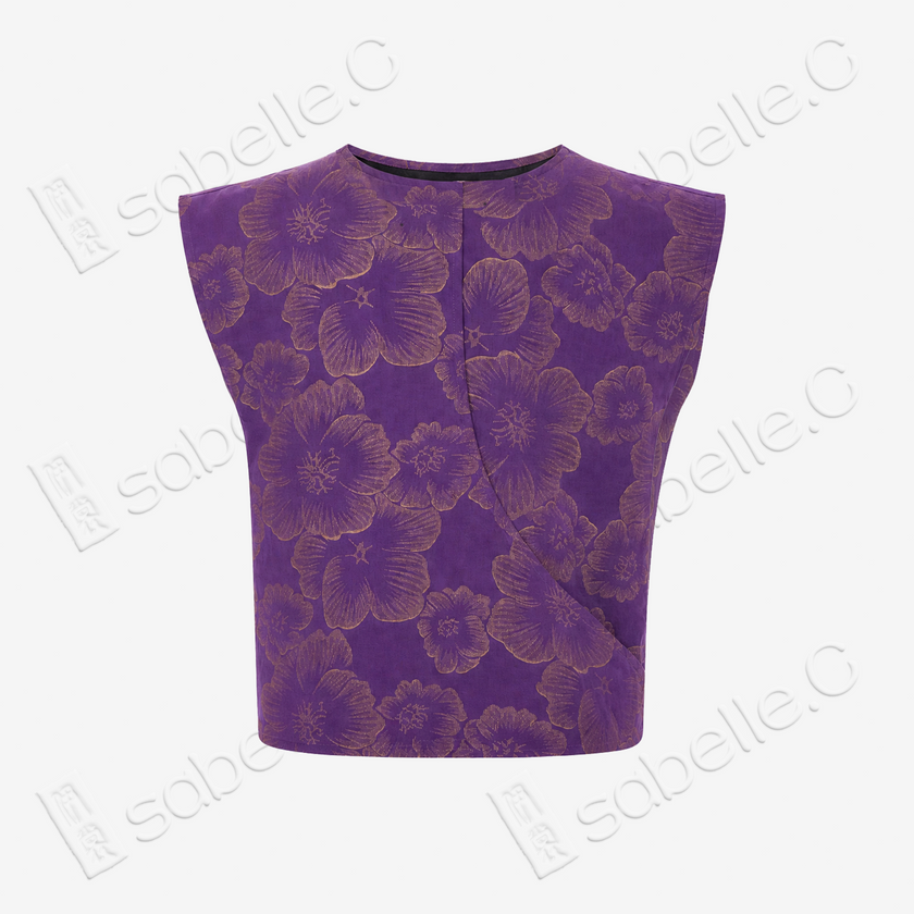 Mauve Purple Gilded Floral Gambiered Canton Silk Top - 「堇紫鎏花」香雲紗上衣