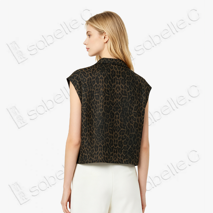 Vintage Brown Leopard Motif Gambiered Canton Silk Top - 「古褐豹紋」香雲紗上衣