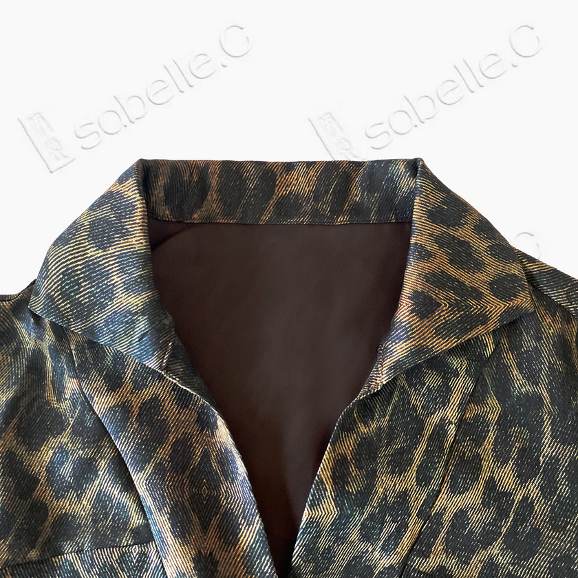 Vintage Brown Leopard Motif Gambiered Canton Silk Top - 「古褐豹紋」香雲紗上衣