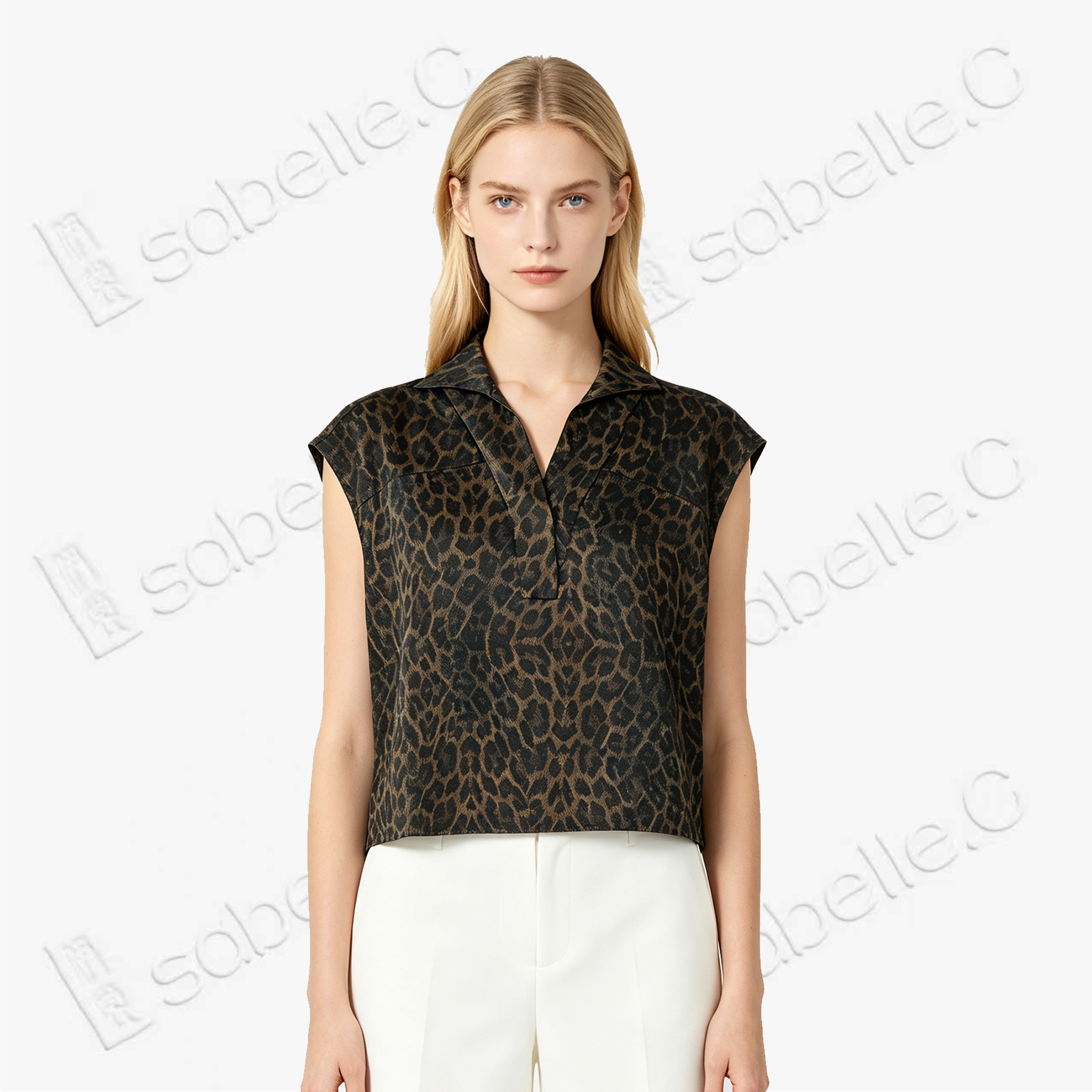 Vintage Brown Leopard Motif Gambiered Canton Silk Top - 「古褐豹紋」香雲紗上衣