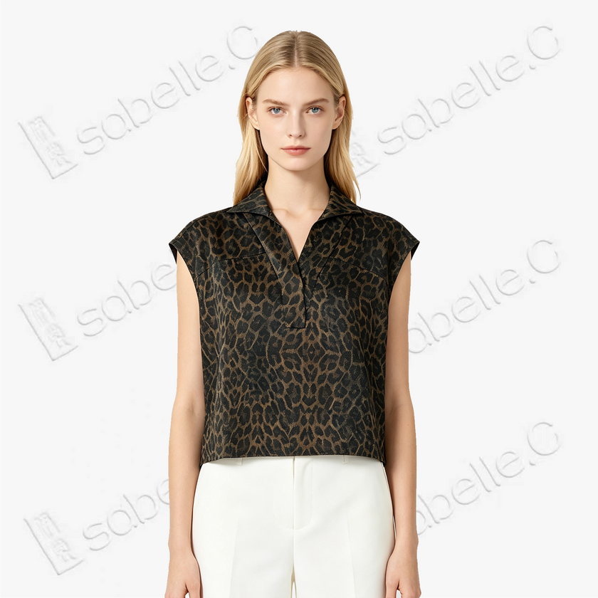 Vintage Brown Leopard Motif Gambiered Canton Silk Top - 「古褐豹紋」香雲紗上衣