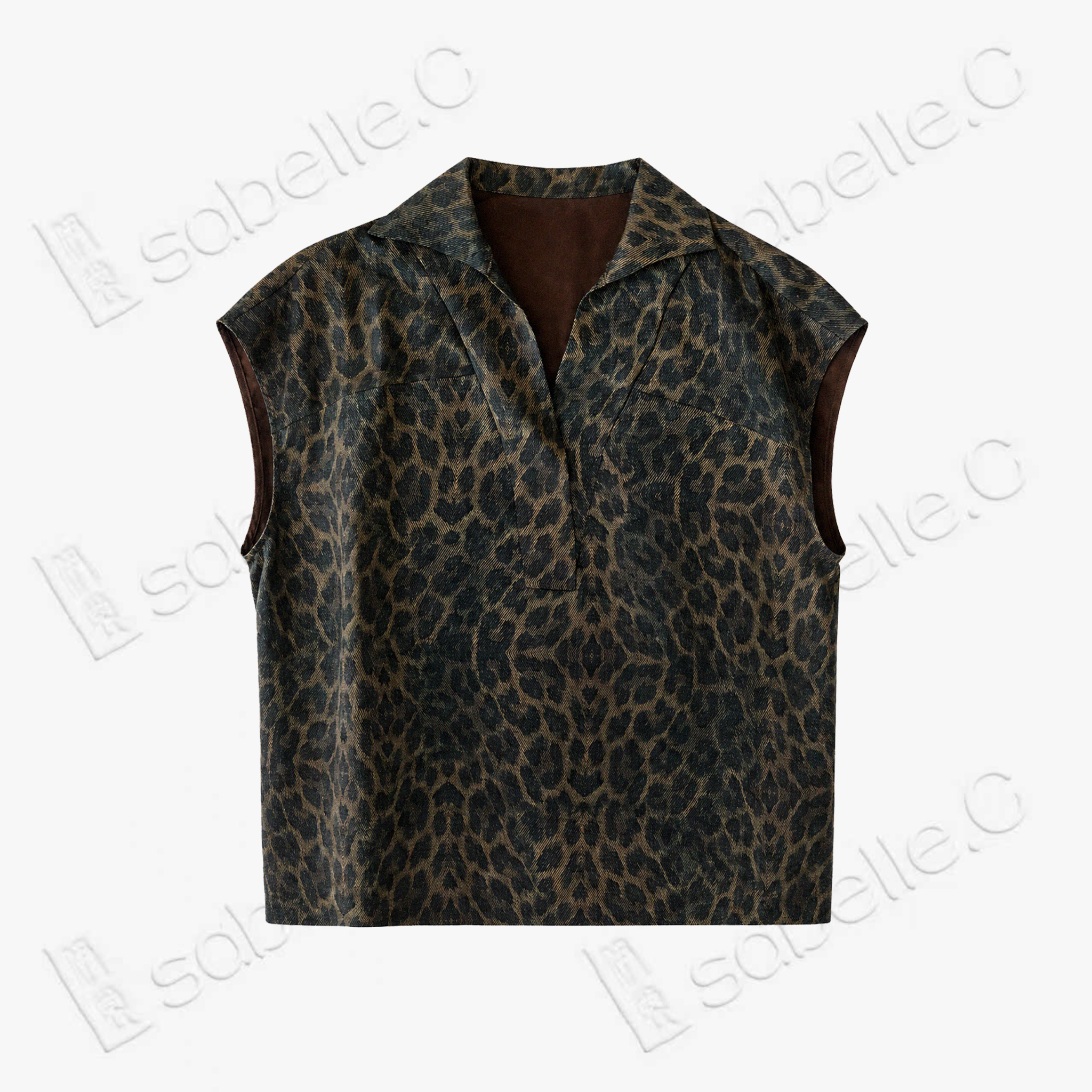 Vintage Brown Leopard Motif Gambiered Canton Silk Top - 「古褐豹紋」香雲紗上衣