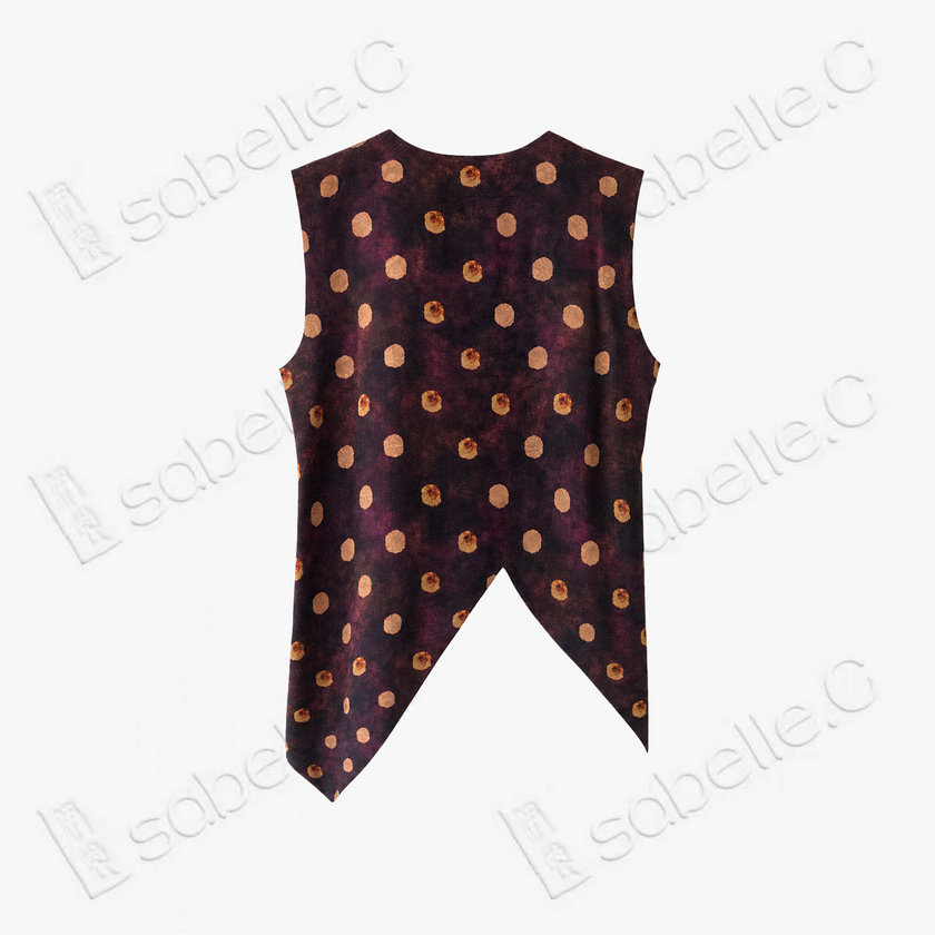 Gilded Polka Dot Gambiered Canton Silk Sleeveless Top - 鎏金波點香雲紗上衣