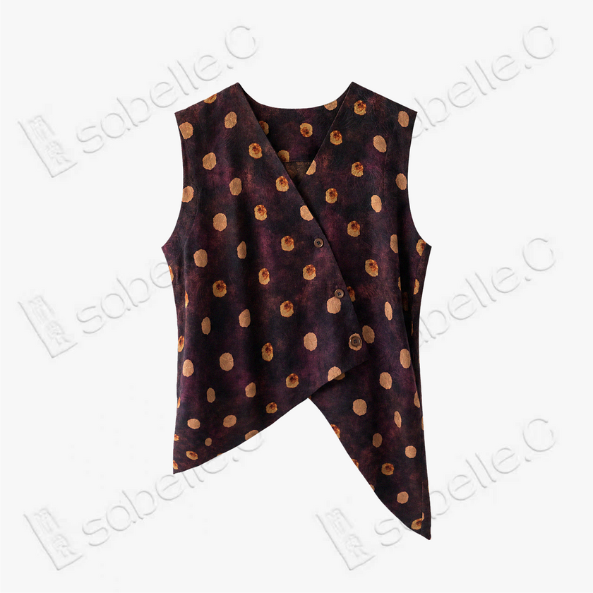 Gilded Polka Dot Gambiered Canton Silk Sleeveless Top - 鎏金波點香雲紗上衣