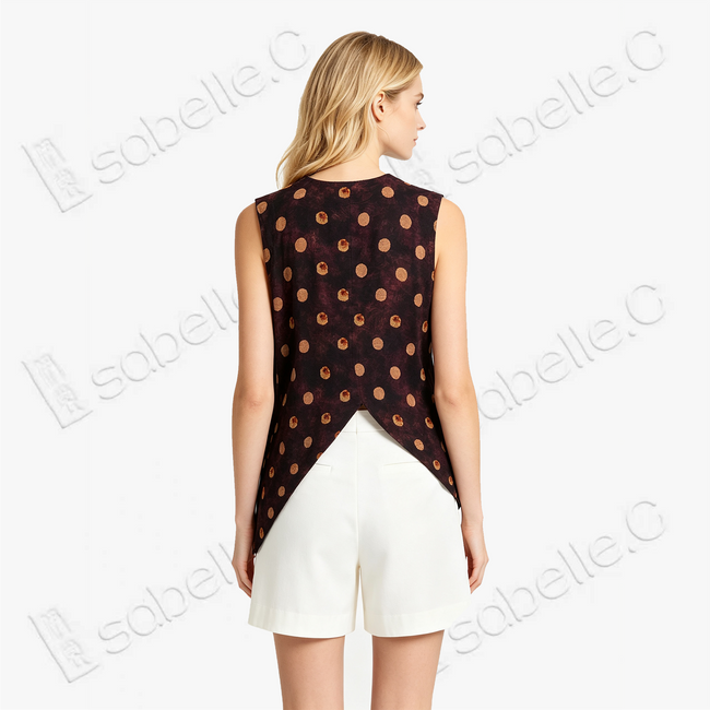 Gilded Polka Dot Gambiered Canton Silk Sleeveless Top - 鎏金波點香雲紗上衣