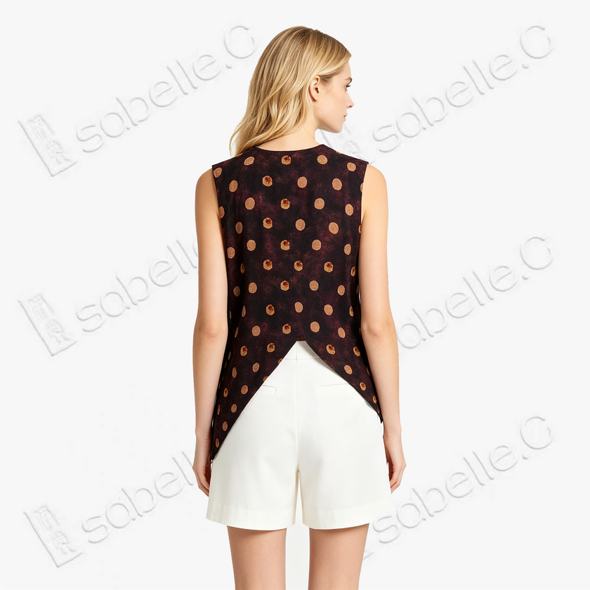 Gilded Polka Dot Gambiered Canton Silk Sleeveless Top - 鎏金波點香雲紗上衣