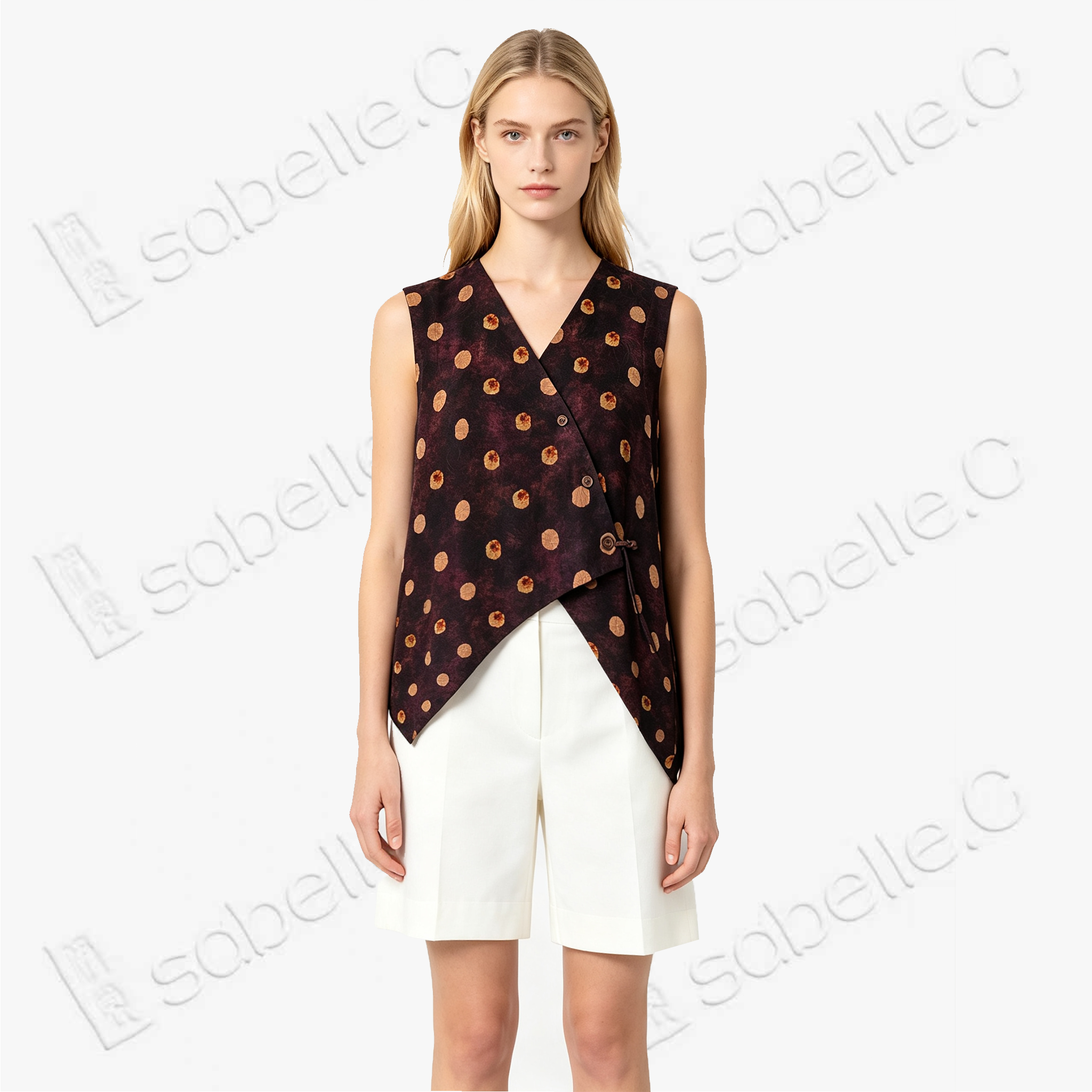 Gilded Polka Dot Gambiered Canton Silk Sleeveless Top - 鎏金波點香雲紗上衣