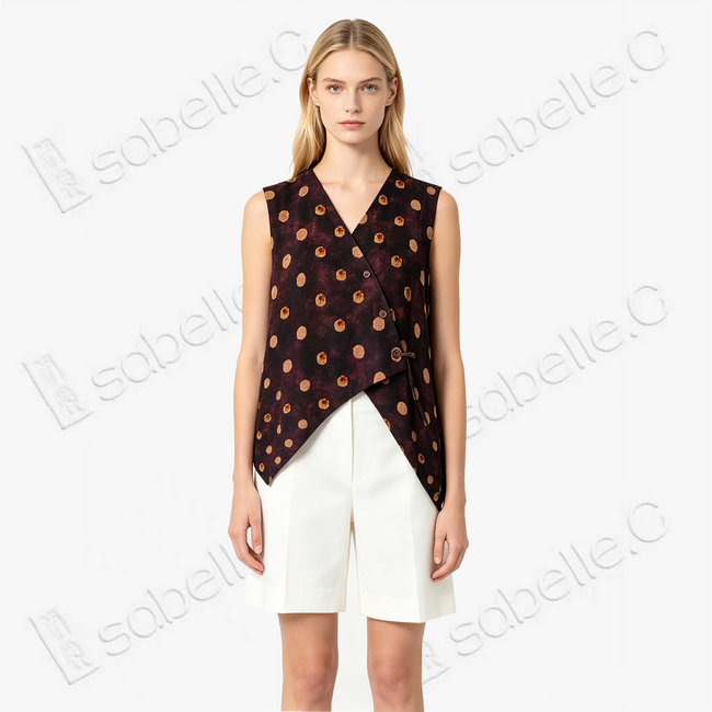 Gilded Polka Dot Gambiered Canton Silk Sleeveless Top - 鎏金波點香雲紗上衣