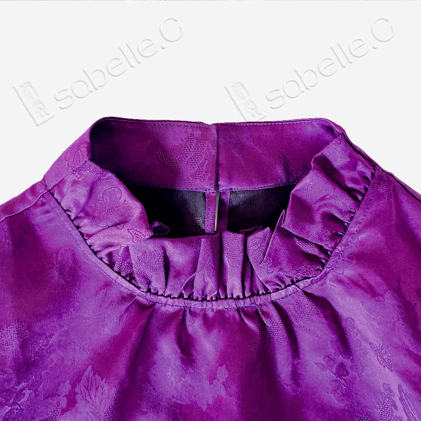 Violet Hua Luo Gambiered Canton Silk Shirt - 堇紫花蘿香雲紗襯衫
