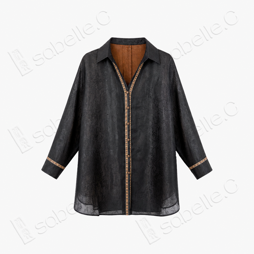 Jet Black Gilded Border Gambiered Canton Silk Set - 「玄綺金緣」香雲紗套裝
