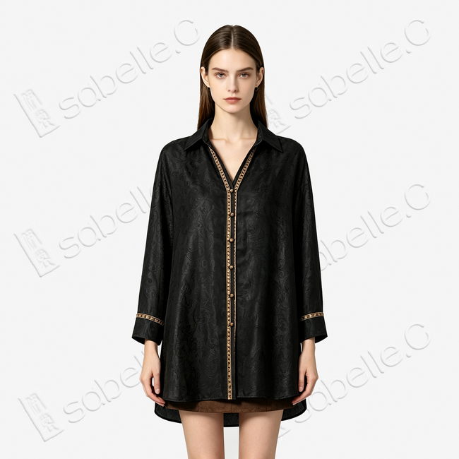 Jet Black Gilded Border Gambiered Canton Silk Set - 「玄綺金緣」香雲紗套裝