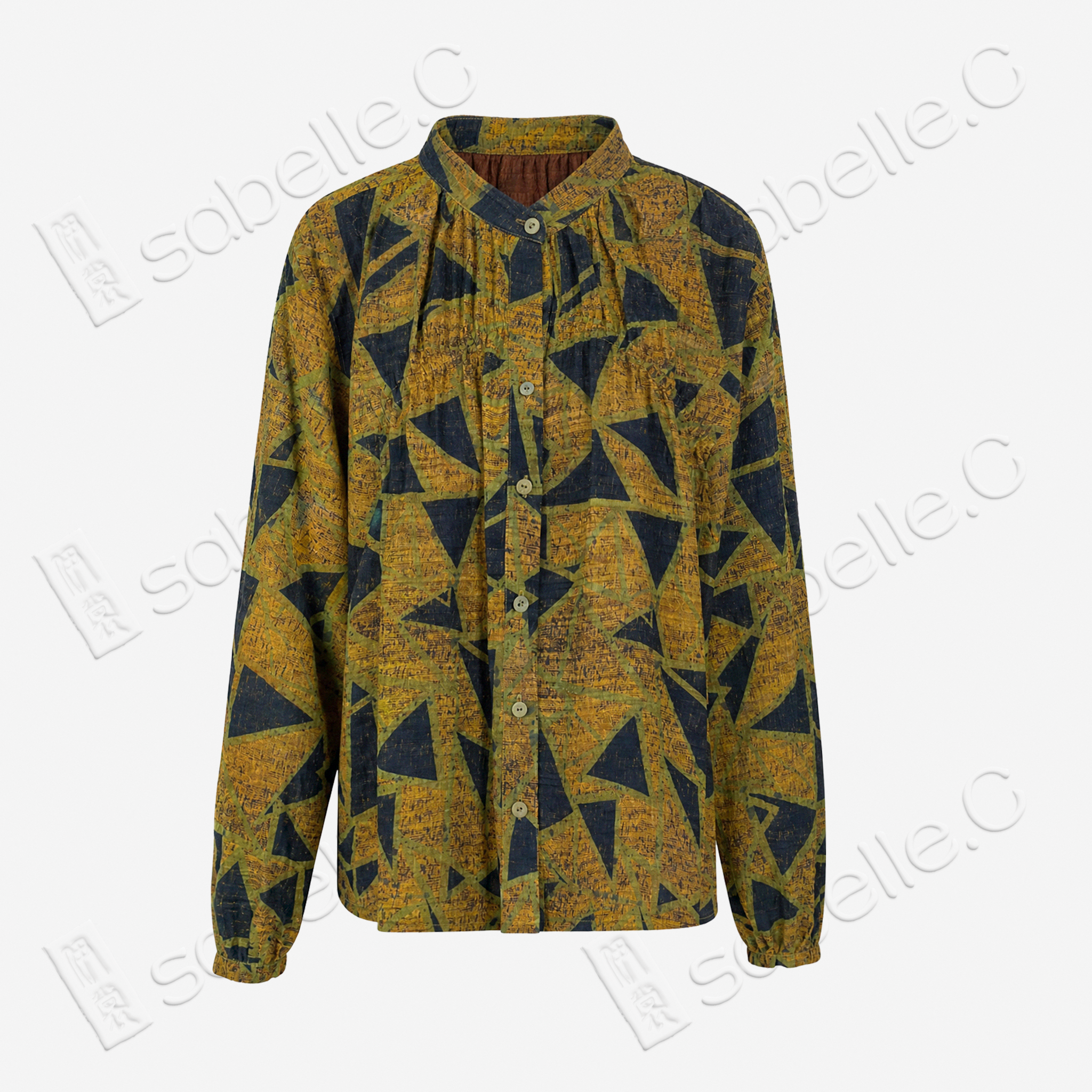 Ochre Yellow Broken Rock Gambiered Canton Silk Blouse -  「赭黃碎岩」香雲紗襯衫