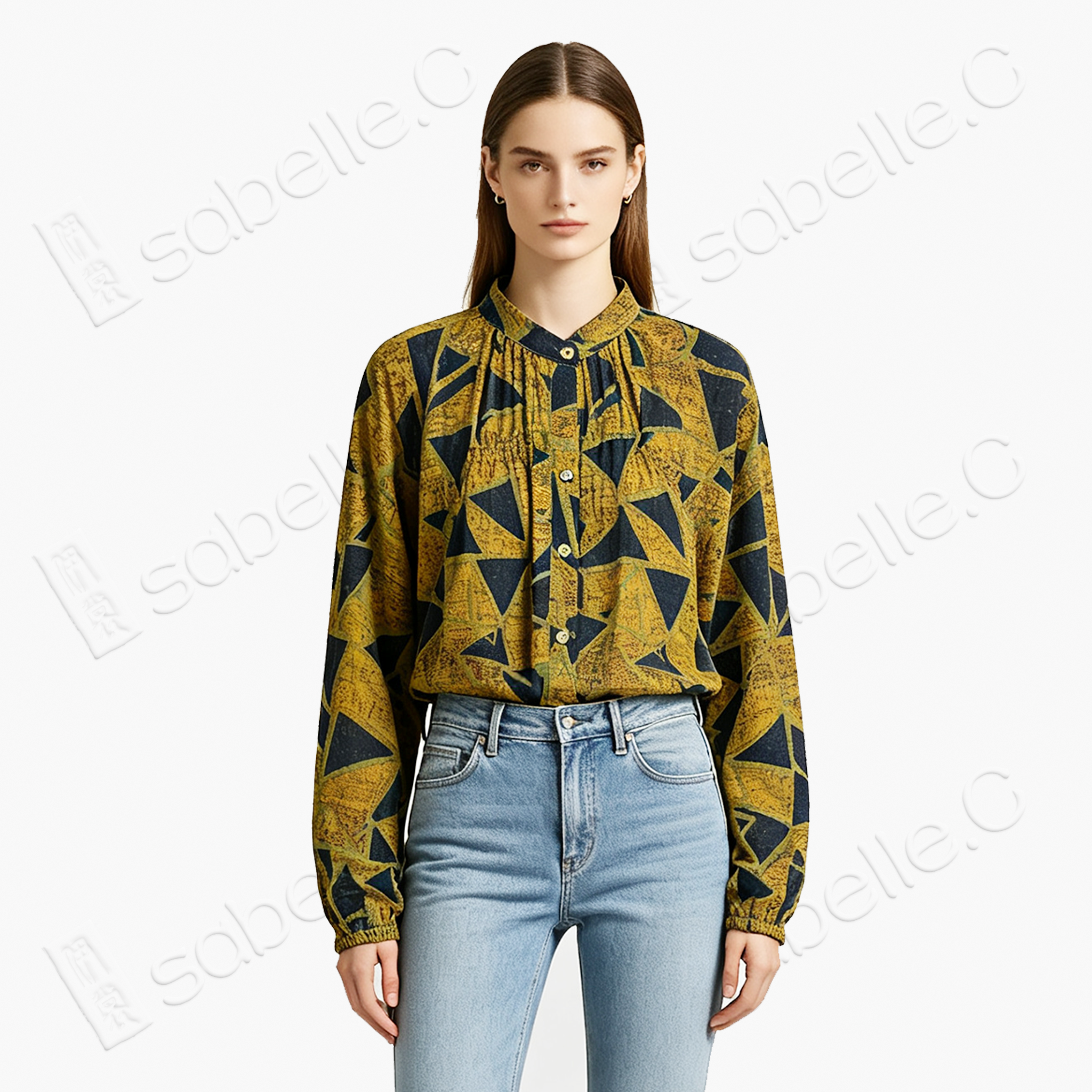 Ochre Yellow Broken Rock Gambiered Canton Silk Blouse -  「赭黃碎岩」香雲紗襯衫