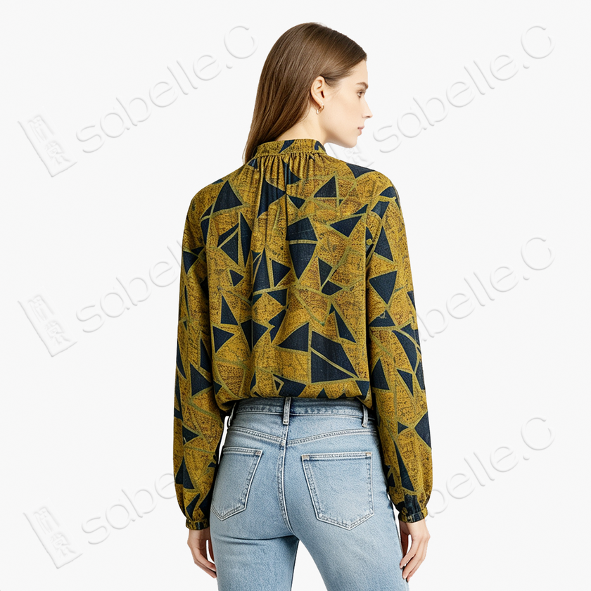 Ochre Yellow Broken Rock Gambiered Canton Silk Blouse -  「赭黃碎岩」香雲紗襯衫