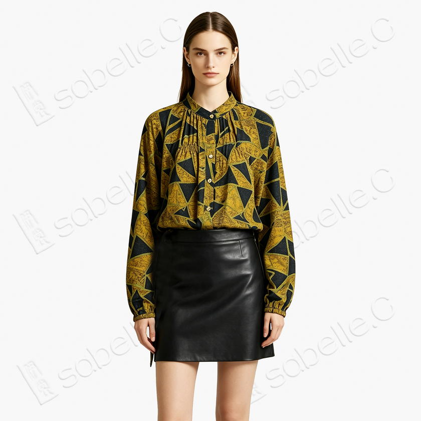 Ochre Yellow Broken Rock Gambiered Canton Silk Blouse -  「赭黃碎岩」香雲紗襯衫