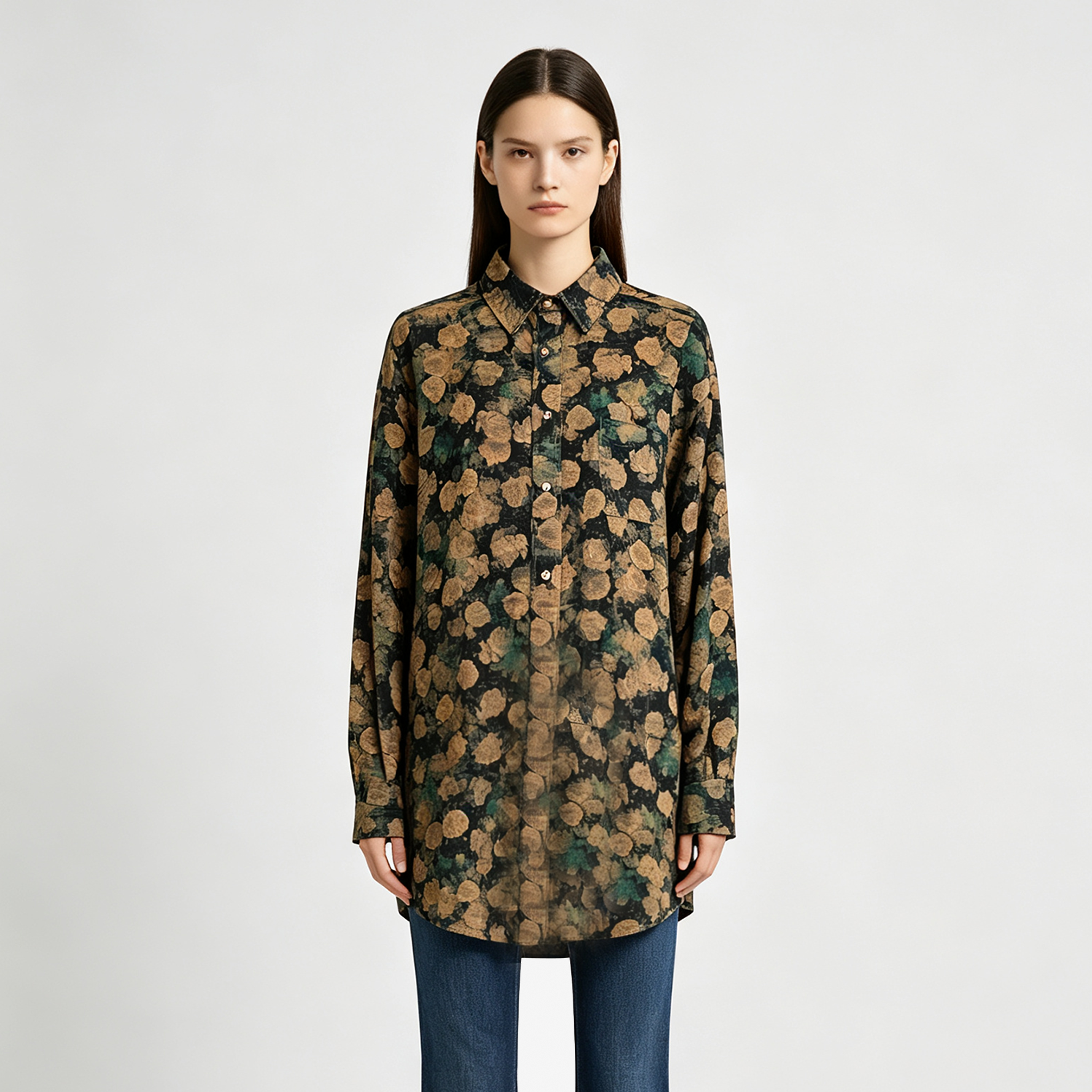 Gambiered Canton Silk Shirt - 「秋塘荷跡」香雲紗長襯衫