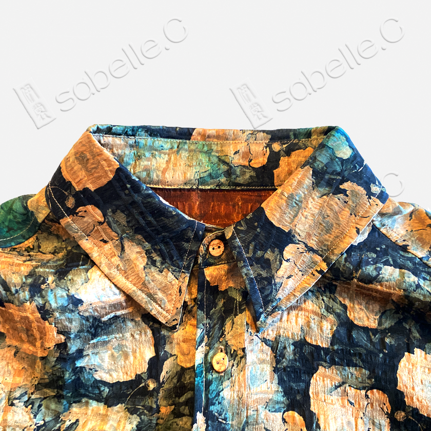 Gambiered Canton Silk Shirt - 「秋塘荷跡」香雲紗長襯衫