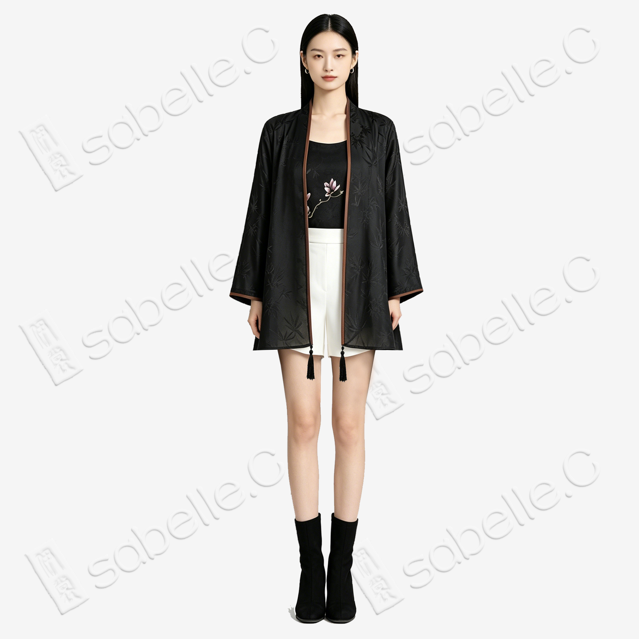Gambiered Canton Silk Wrap Jacket - 「幽筠墨影」香雲紗外套