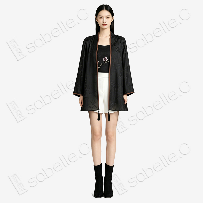 Gambiered Canton Silk Wrap Jacket - 「幽筠墨影」香雲紗外套