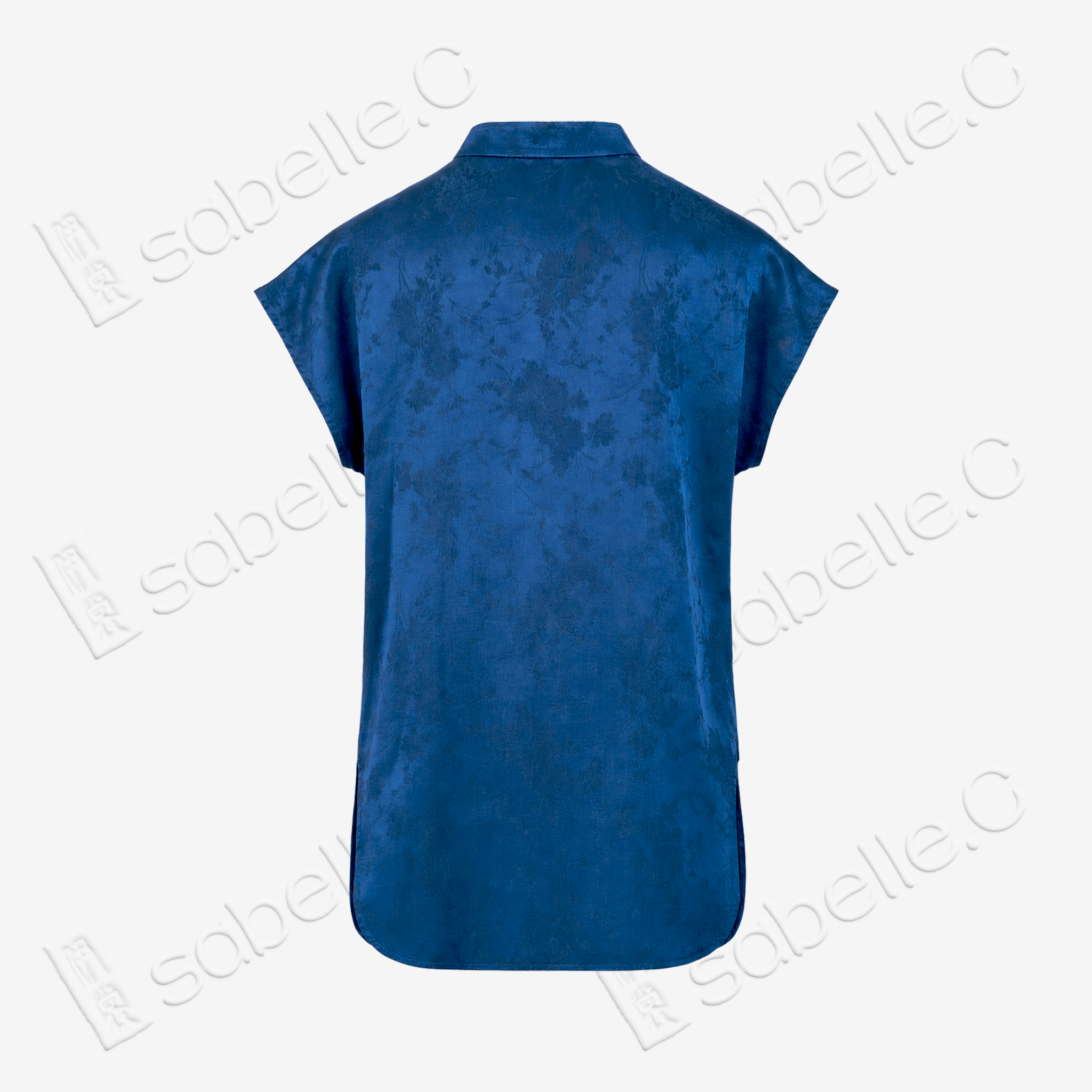 Gambiered Canton Silk Top - 「霧藍暗花」香雲紗立領上衣