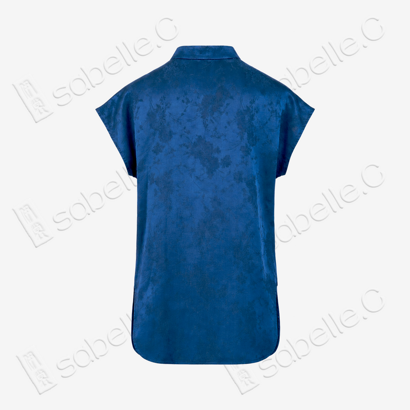 Gambiered Canton Silk Top - 「霧藍暗花」香雲紗立領上衣
