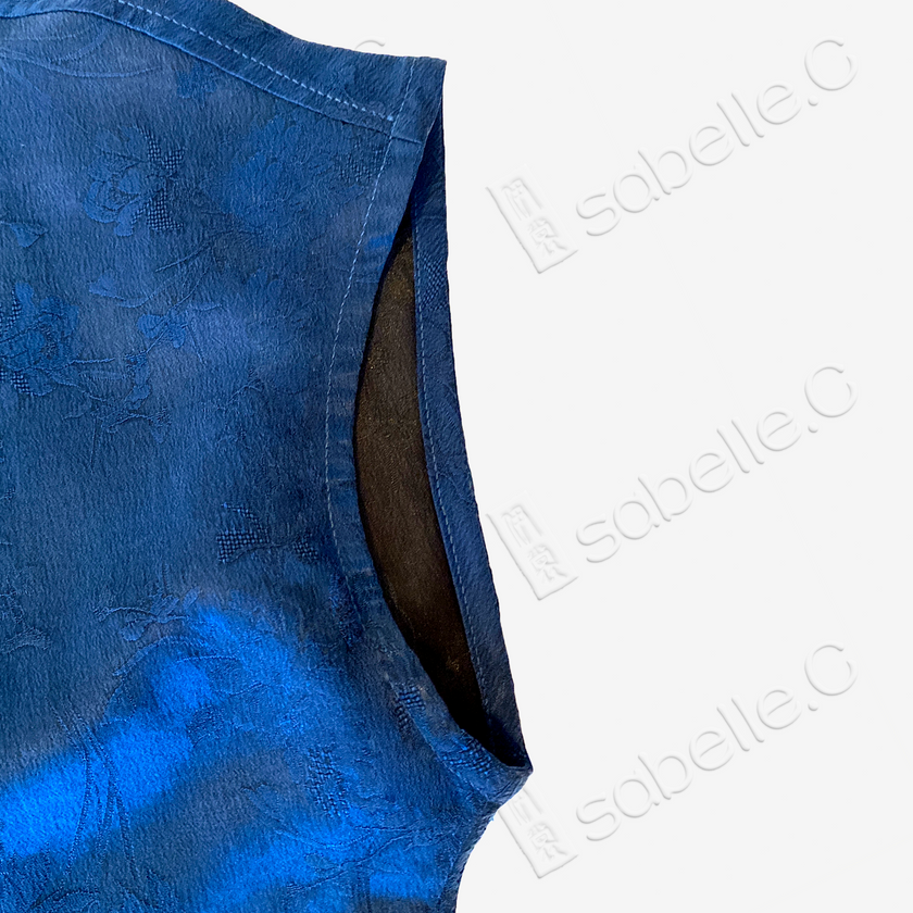 Gambiered Canton Silk Top - 「霧藍暗花」香雲紗立領上衣
