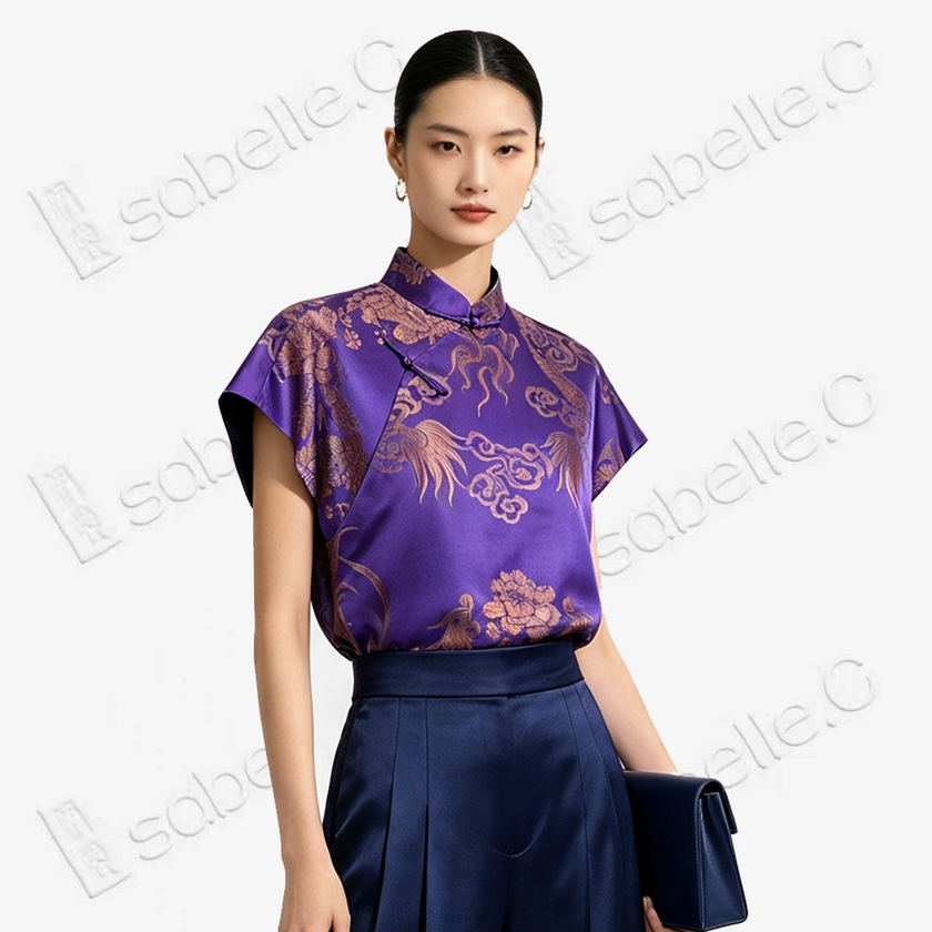 Vintage Silk‑Satin Stand‑Collar Blouse - 真絲老緞立領上衣