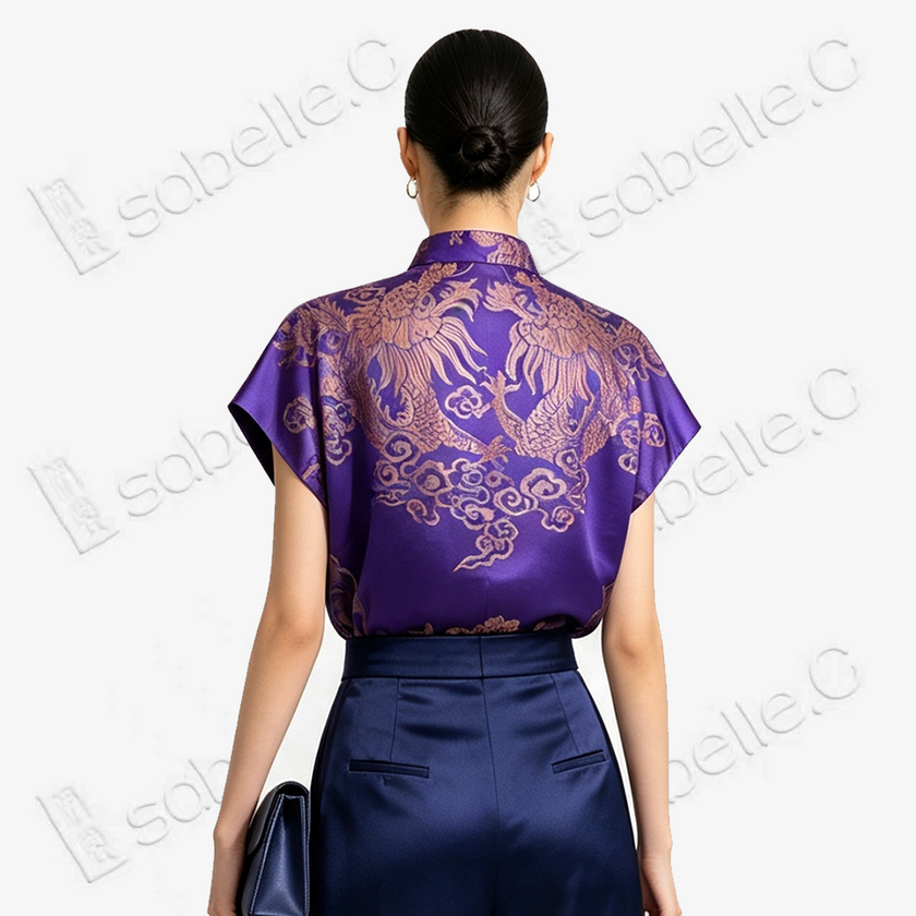 Vintage Silk‑Satin Stand‑Collar Blouse - 真絲老緞立領上衣