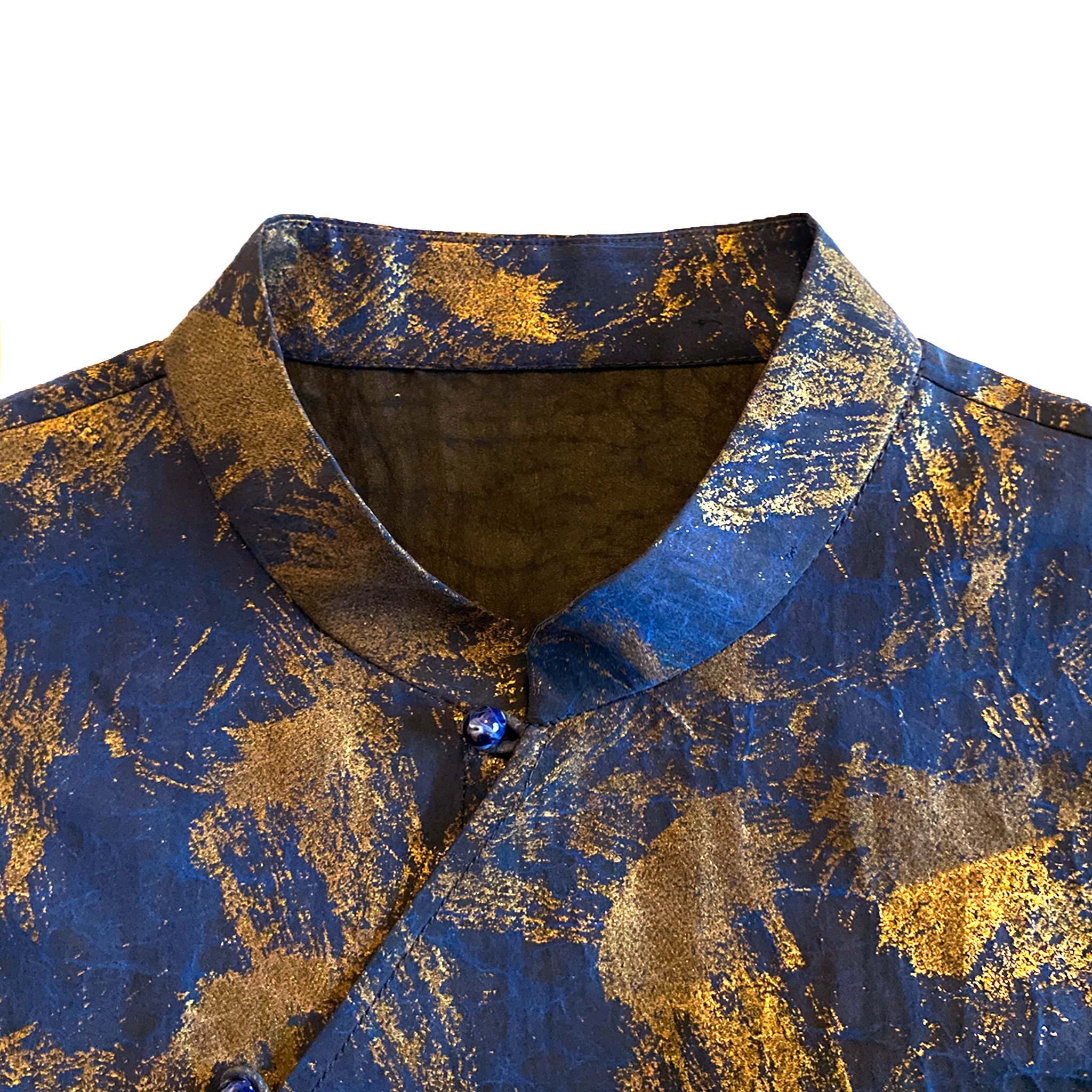 Gambiered Canton Silk Sleeveless Top - 「滄藍金繪」香雲紗無袖上衣